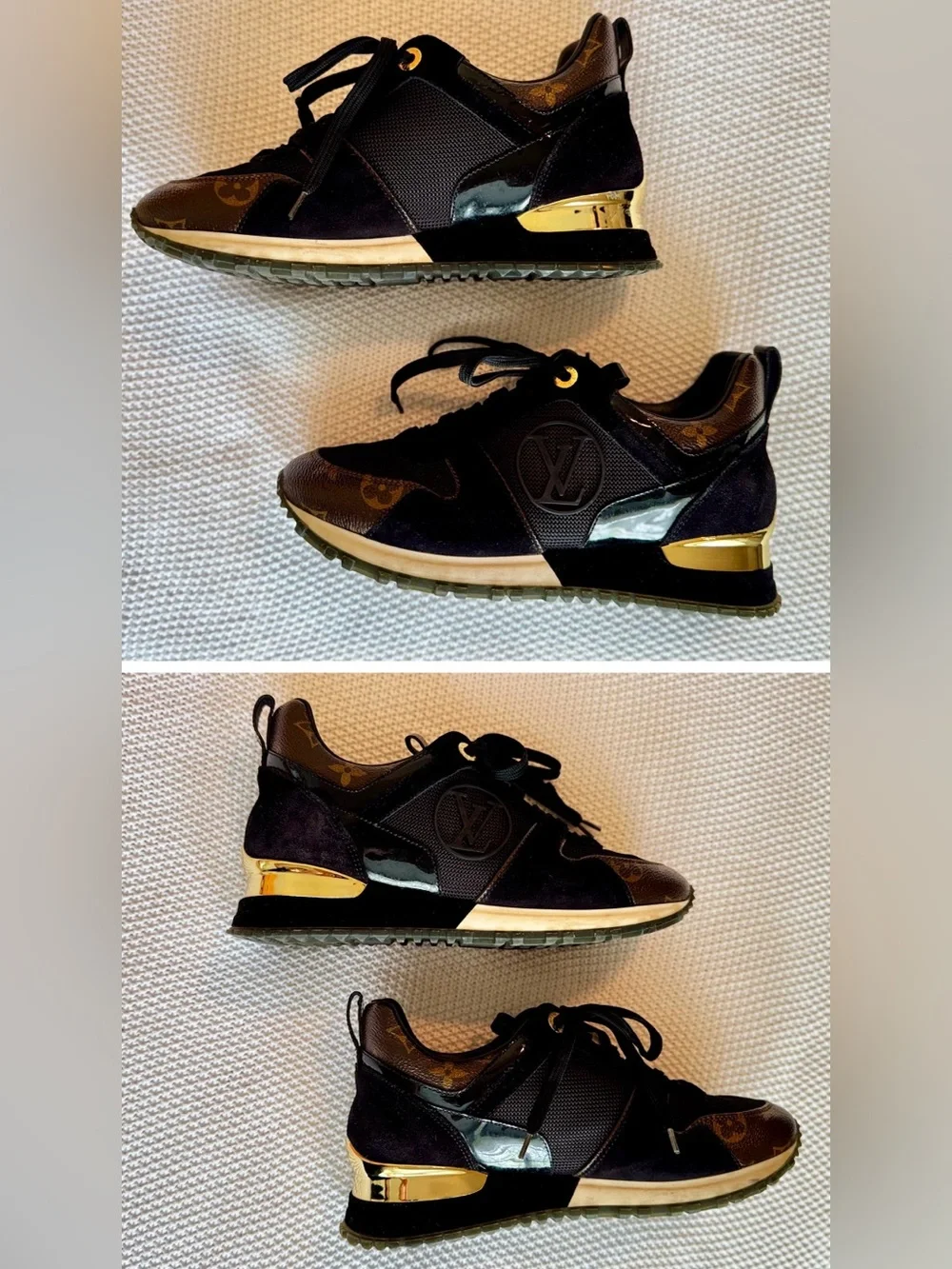LOUIS VUITTON Run Away Black Suede Brown Monogram Runway Trainer Sneakers Shoes - Picture 9 of 16